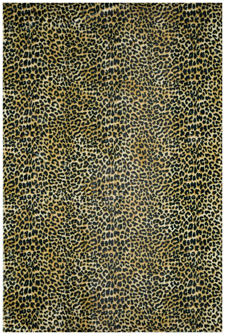Black and Gold Leopard Print Shag Handmade Non Skid Area Rug Photo 4