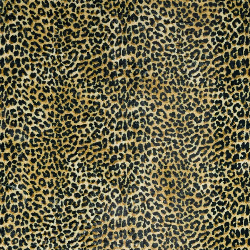 Black and Gold Leopard Print Shag Handmade Non Skid Area Rug Photo 4
