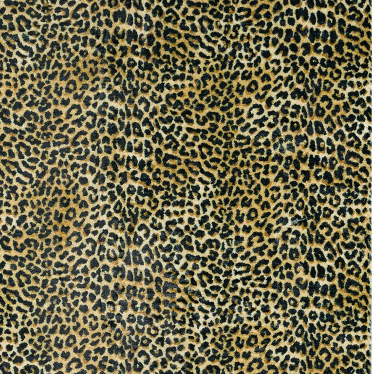 Black and Gold Leopard Print Shag Handmade Non Skid Area Rug Photo 4