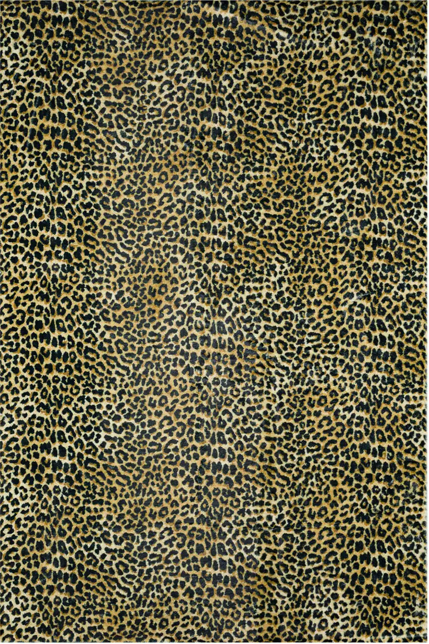 Black and Gold Leopard Print Shag Handmade Non Skid Area Rug Photo 5