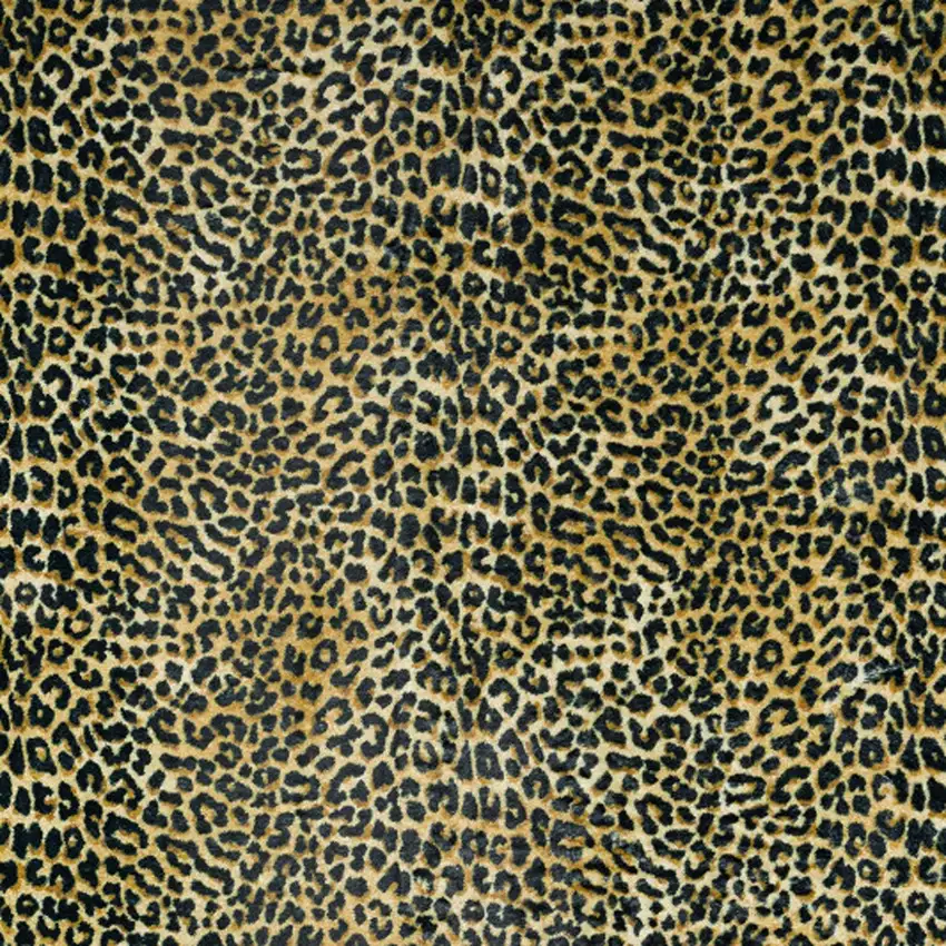 Black and Gold Leopard Print Shag Handmade Non Skid Area Rug Photo 3
