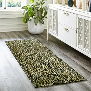 Photo of Black and Gold Leopard Print Shag Handmade Non Skid Runner Rug