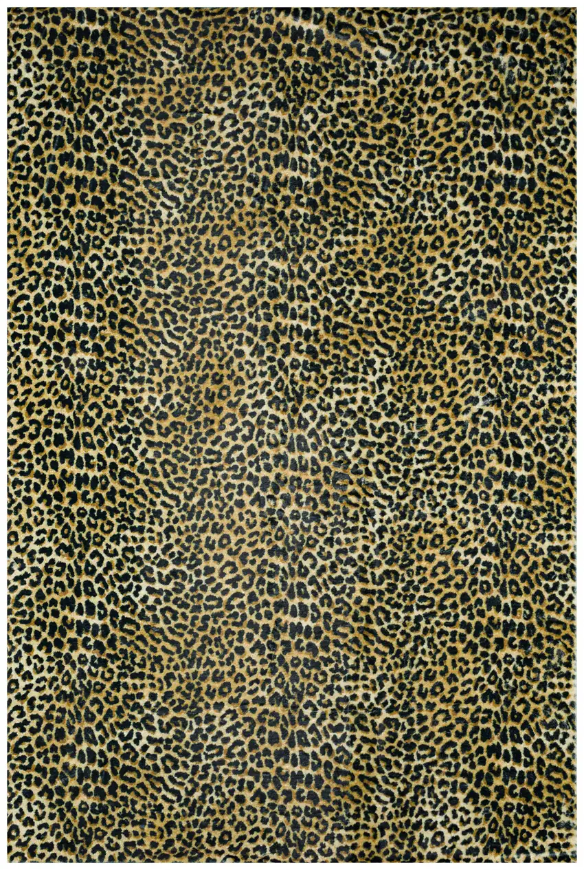 Black and Gold Leopard Print Shag Handmade Non Skid Runner Rug Photo 1