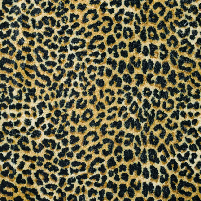 Black and Gold Leopard Print Shag Handmade Non Skid Runner Rug Photo 6