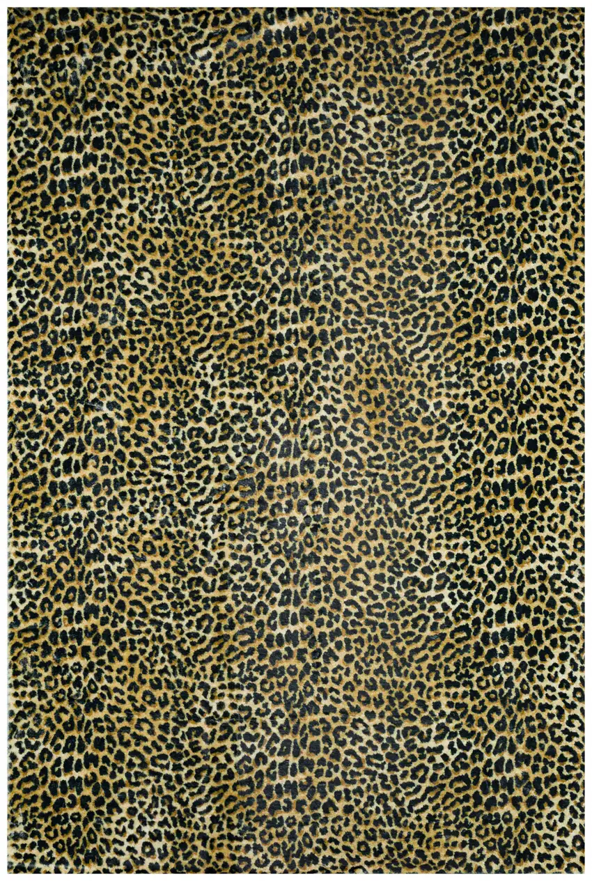 Black and Gold Leopard Print Shag Handmade Non Skid Runner Rug Photo 4