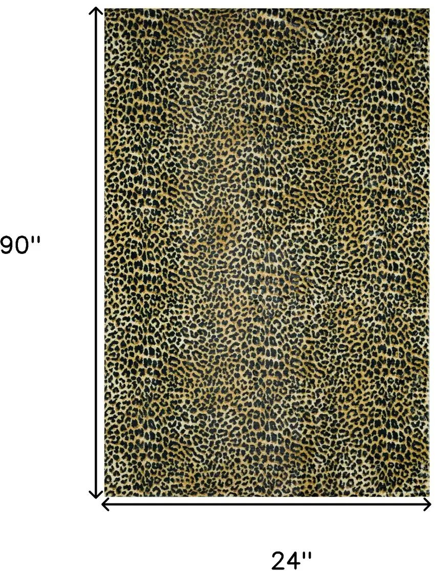 Black and Gold Leopard Print Shag Handmade Non Skid Runner Rug Photo 6