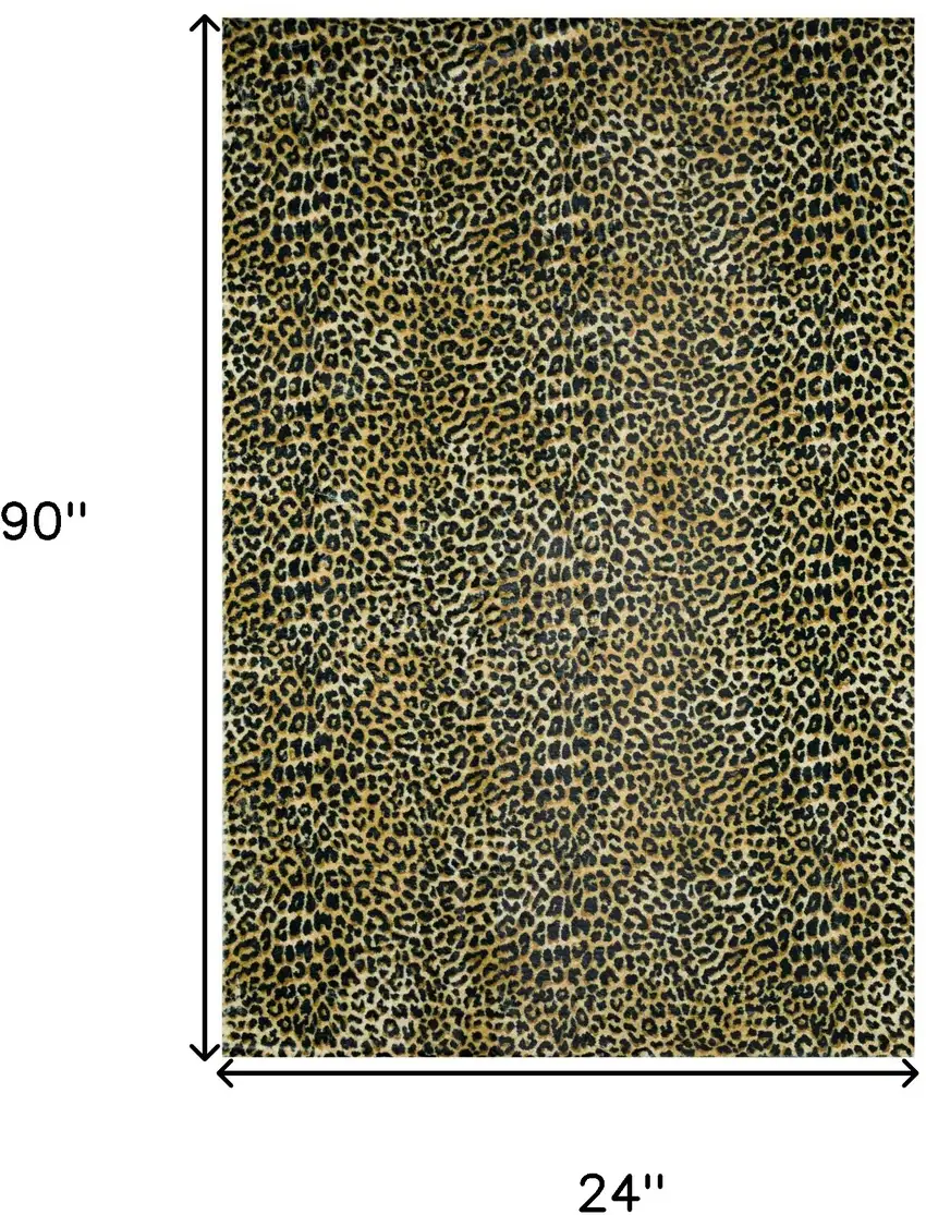 2' X 8' Black and Gold Leopard Print Shag Handmade Non Skid Runner Rug Photo 8