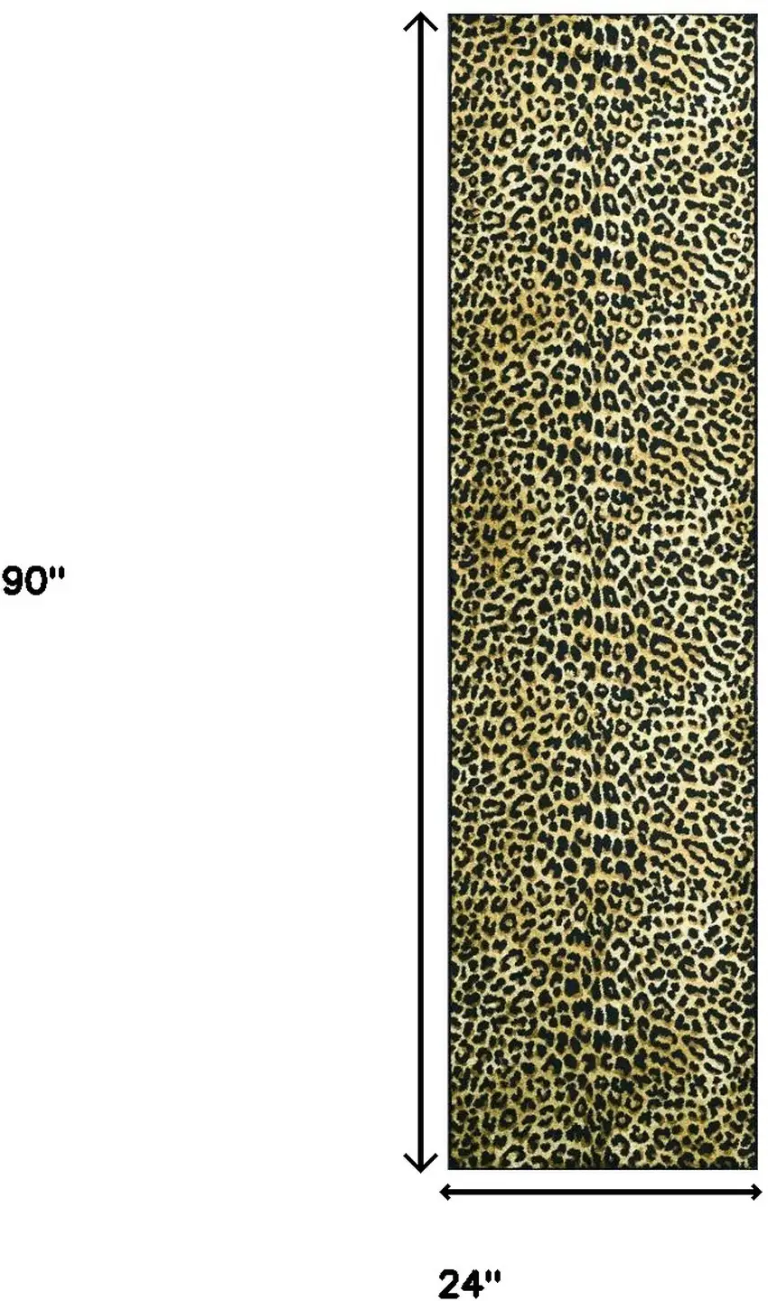 2' X 8' Black and Gold Leopard Print Shag Handmade Non Skid Runner Rug Photo 8
