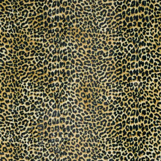 Black and Gold Leopard Print Shag Handmade Non Skid Runner Rug Photo 4