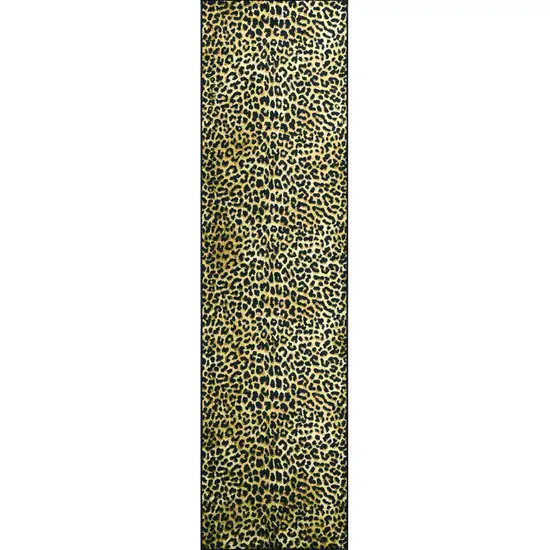 Black and Gold Leopard Print Shag Handmade Non Skid Runner Rug Photo 5