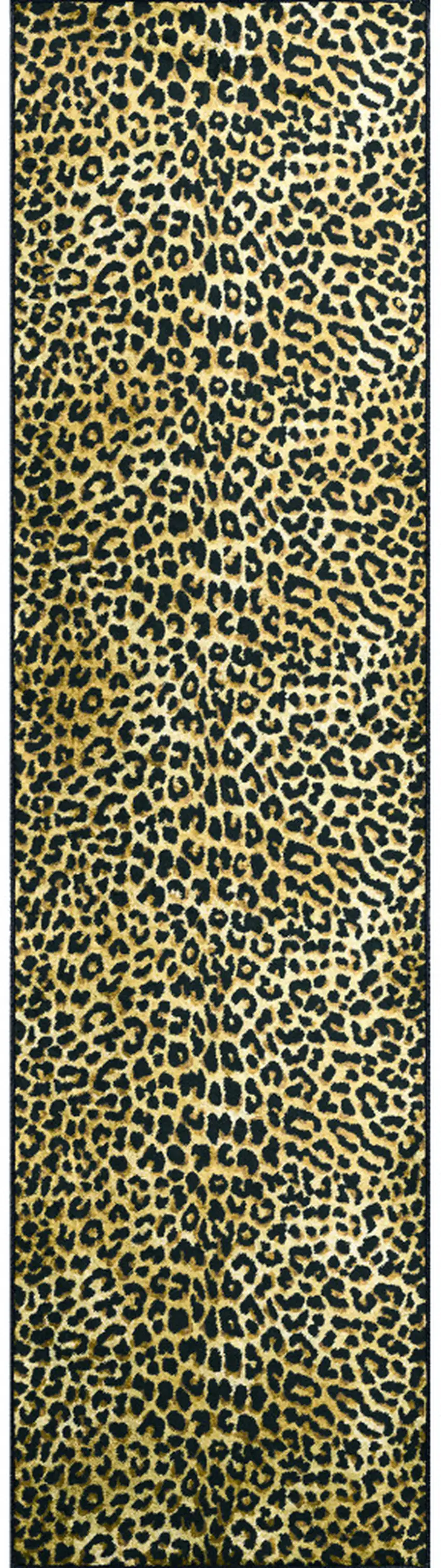 Black and Gold Leopard Print Shag Handmade Non Skid Runner Rug Photo 5