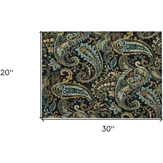 Black and Gold Paisley Washable Indoor Outdoor Area Rug Photo 3