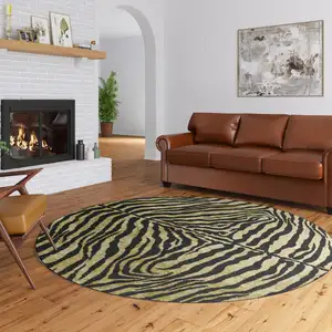 Photo of Black and Gold Round Animal Print Shag Handmade Non Skid Area Rug
