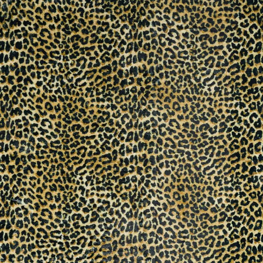 8' X 8' Black and Gold Round Leopard Print Shag Handmade Non Skid Area Rug Photo 4