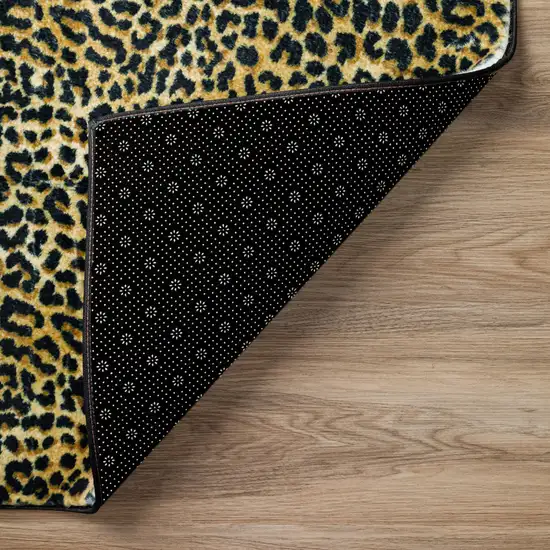 Black and Gold Round Leopard Print Shag Handmade Non Skid Area Rug Photo 3