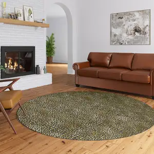 Photo of Black and Gold Round Leopard Print Shag Handmade Non Skid Area Rug