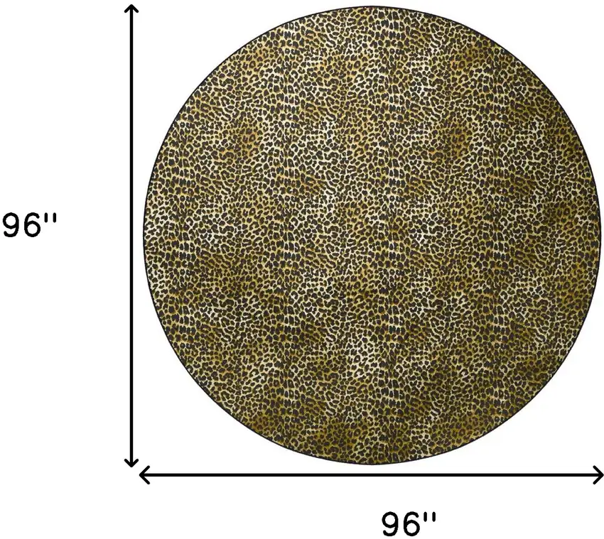 8' X 8' Black and Gold Round Leopard Print Shag Handmade Non Skid Area Rug Photo 3