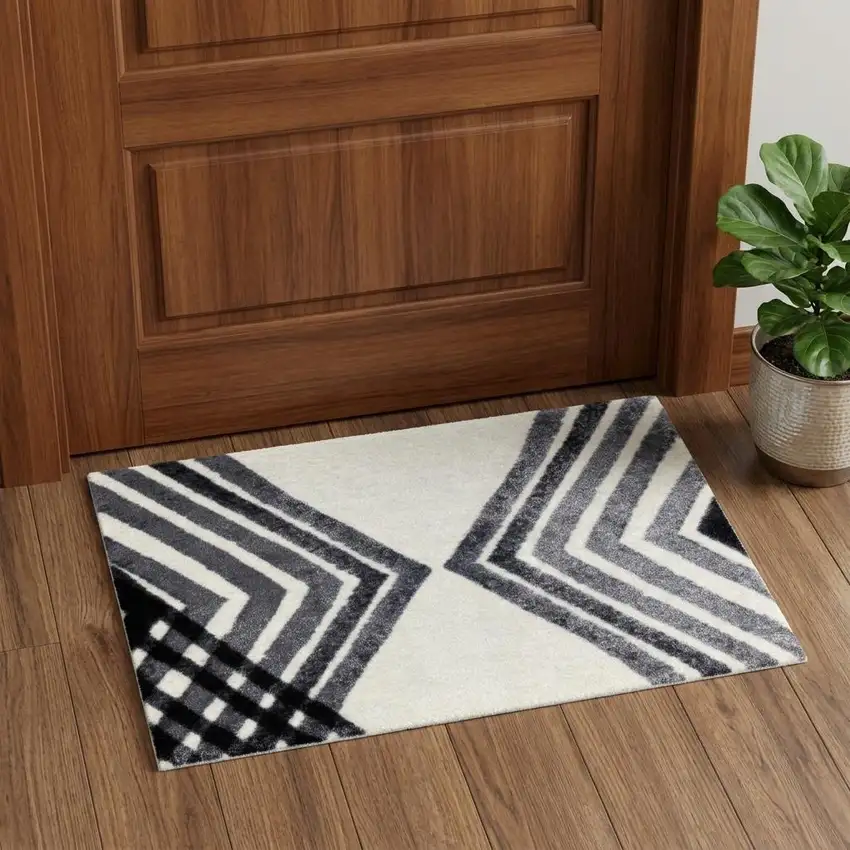 Black and Gray Abstract Arrow Washable Floor Mat Photo 1