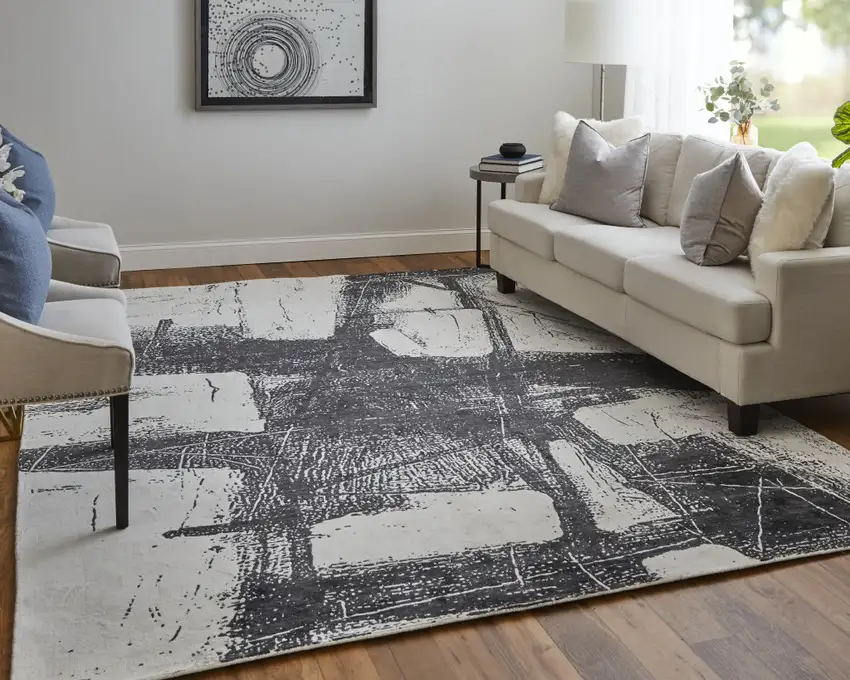 Black and Gray Abstract Hand Woven Area Rug Photo 7