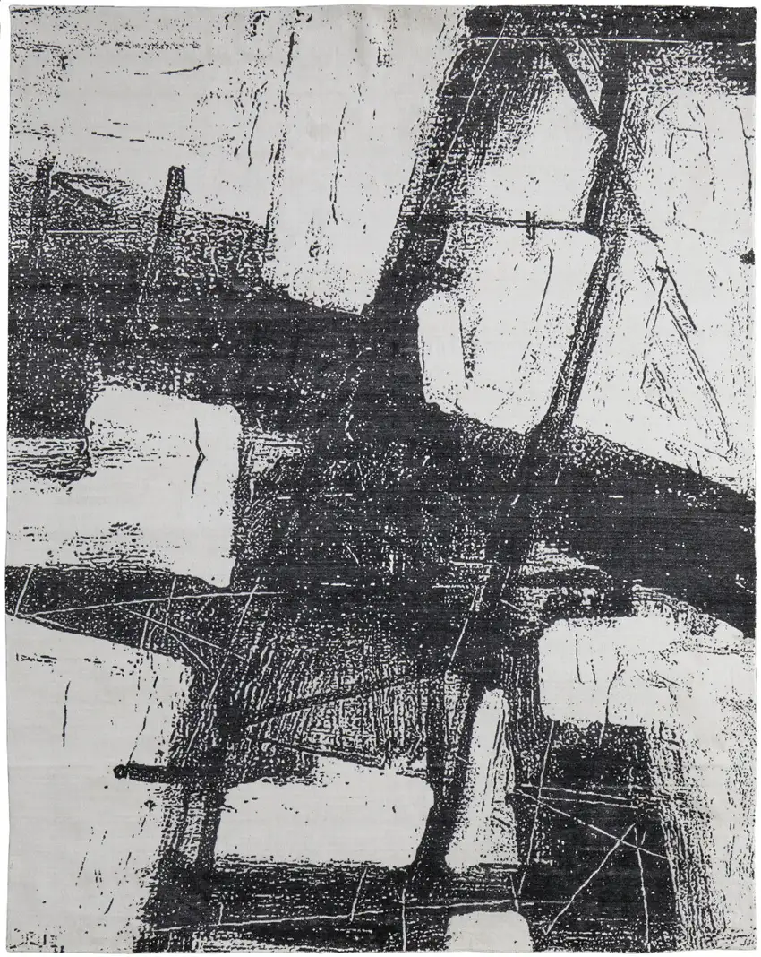 Black and Gray Abstract Hand Woven Area Rug Photo 5