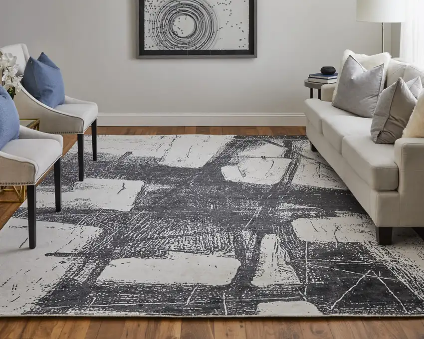 Black and Gray Abstract Hand Woven Area Rug Photo 9