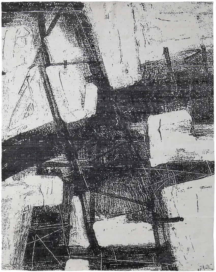 Black and Gray Abstract Hand Woven Area Rug Photo 4
