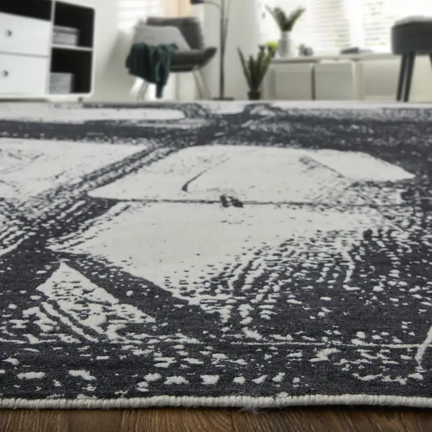 Black and Gray Abstract Hand Woven Area Rug Photo 8