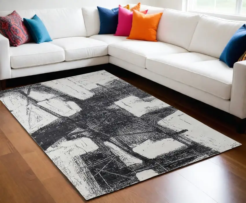 Black and Gray Abstract Hand Woven Area Rug Photo 1