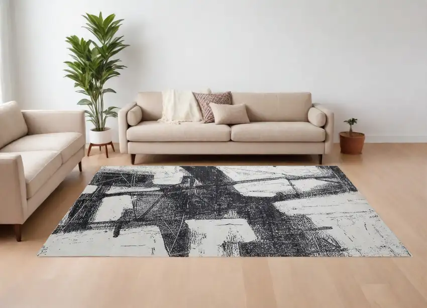 Black and Gray Abstract Hand Woven Area Rug Photo 1