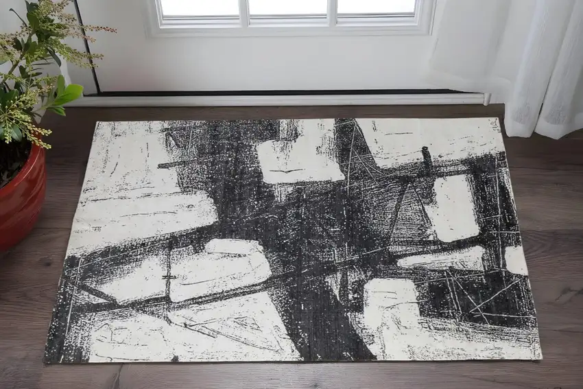 Black and Gray Abstract Hand Woven Area Rug Photo 1
