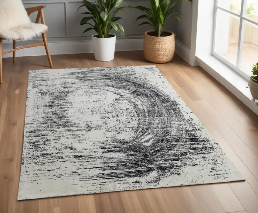 Black and Gray Abstract Hand Woven Area Rug Photo 1