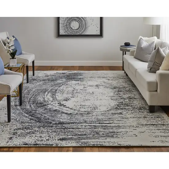 Black and Gray Abstract Hand Woven Area Rug Photo 9