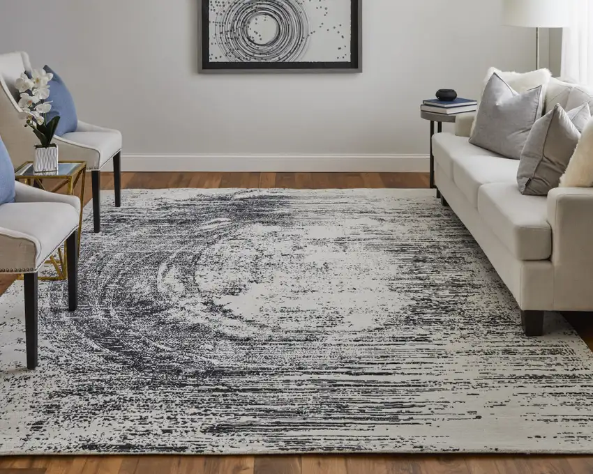 Black and Gray Abstract Hand Woven Area Rug Photo 9