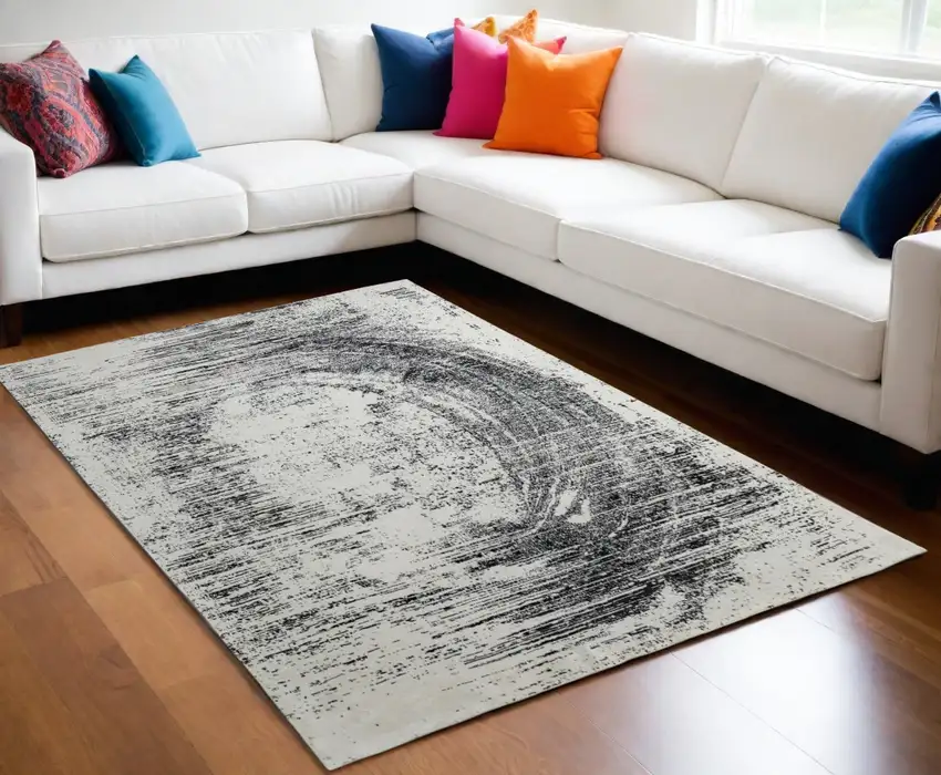 Black and Gray Abstract Hand Woven Area Rug Photo 1