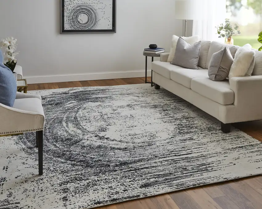 Black and Gray Abstract Hand Woven Area Rug Photo 9