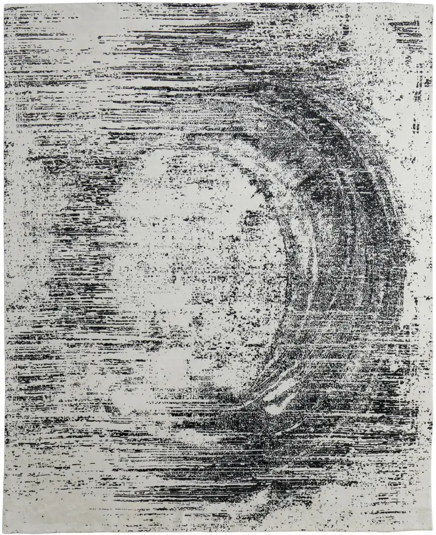 Black and Gray Abstract Hand Woven Area Rug Photo 4
