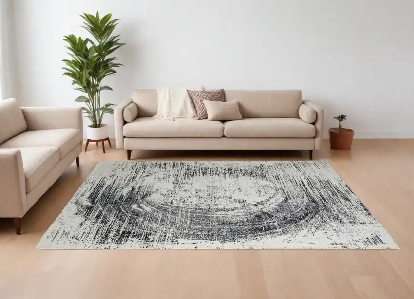 Black and Gray Abstract Hand Woven Area Rug Photo 1