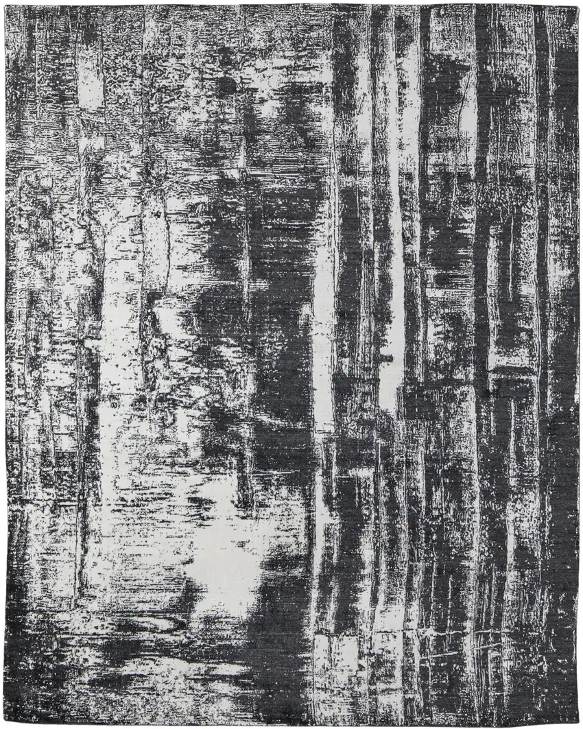Black and Gray Abstract Hand Woven Area Rug Photo 2