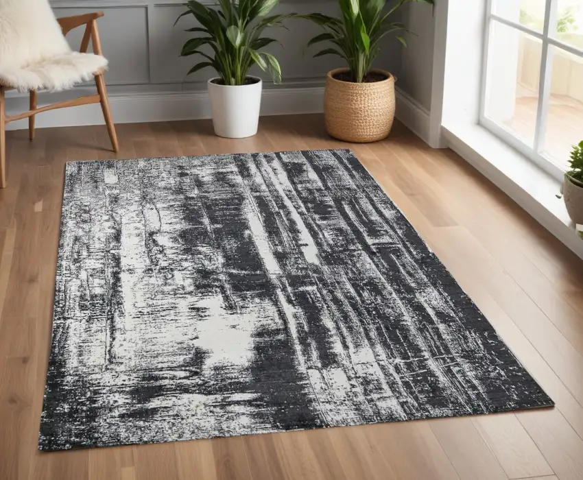 Black and Gray Abstract Hand Woven Area Rug Photo 1