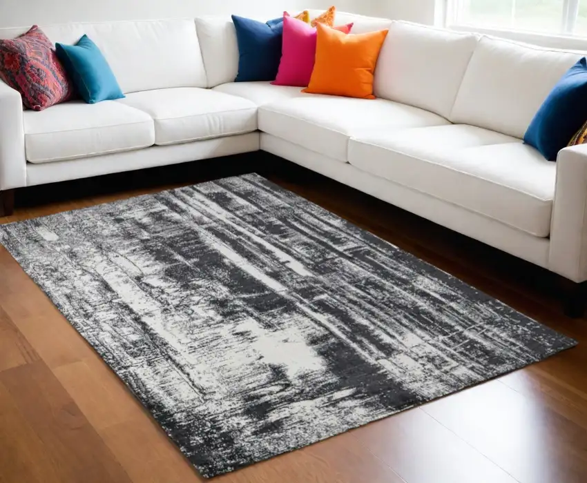 Black and Gray Abstract Hand Woven Area Rug Photo 1