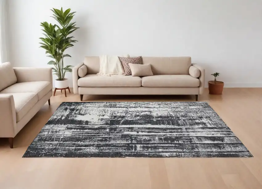 Black and Gray Abstract Hand Woven Area Rug Photo 1