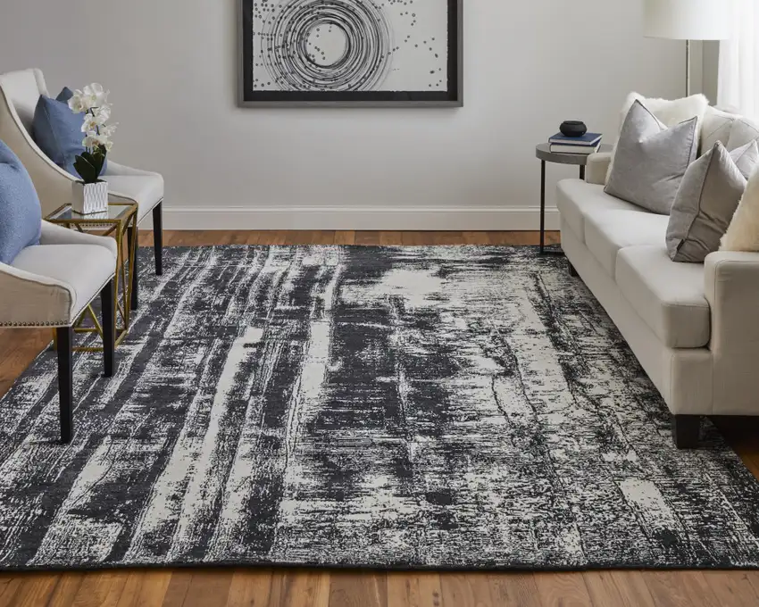 Black and Gray Abstract Hand Woven Area Rug Photo 5
