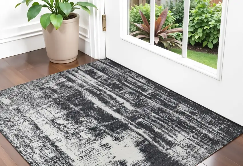 Black and Gray Abstract Hand Woven Area Rug Photo 1