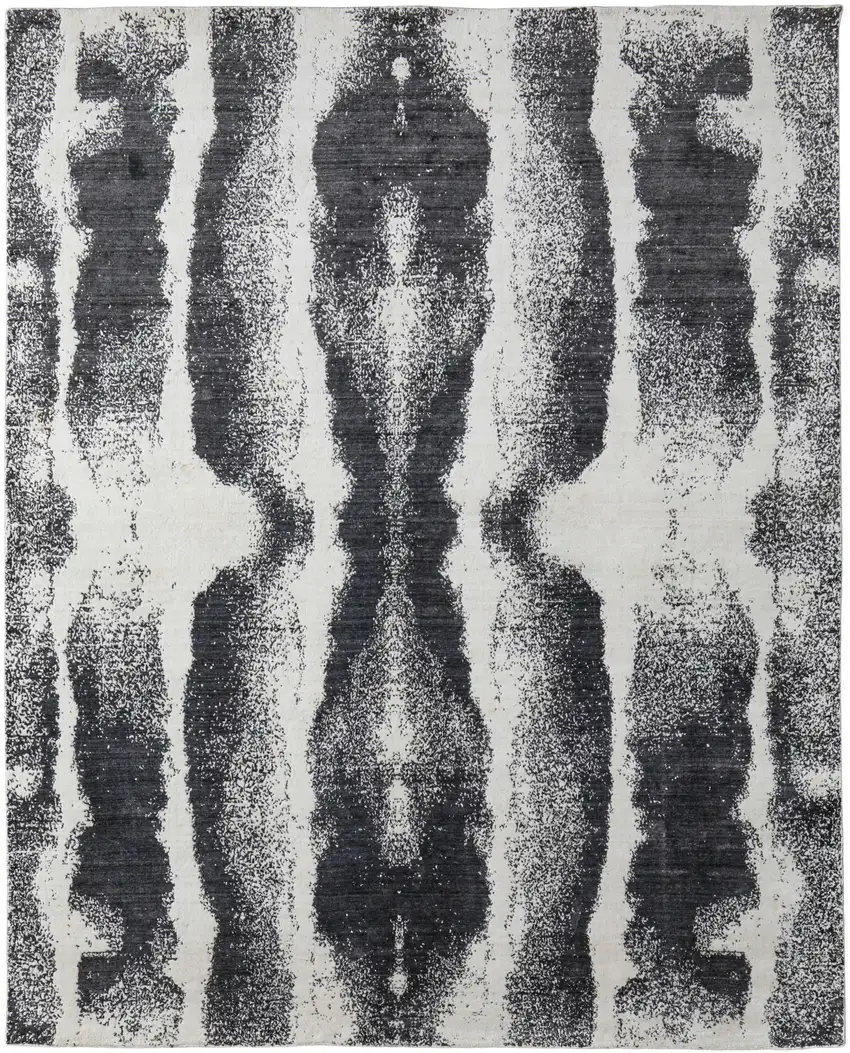 Black and Gray Abstract Hand Woven Area Rug Photo 4