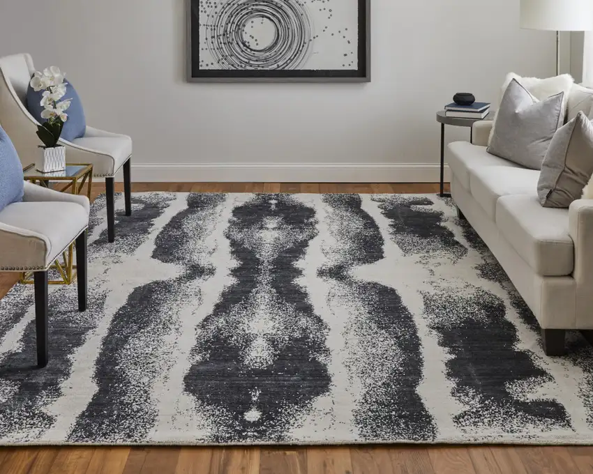 Black and Gray Abstract Hand Woven Area Rug Photo 9