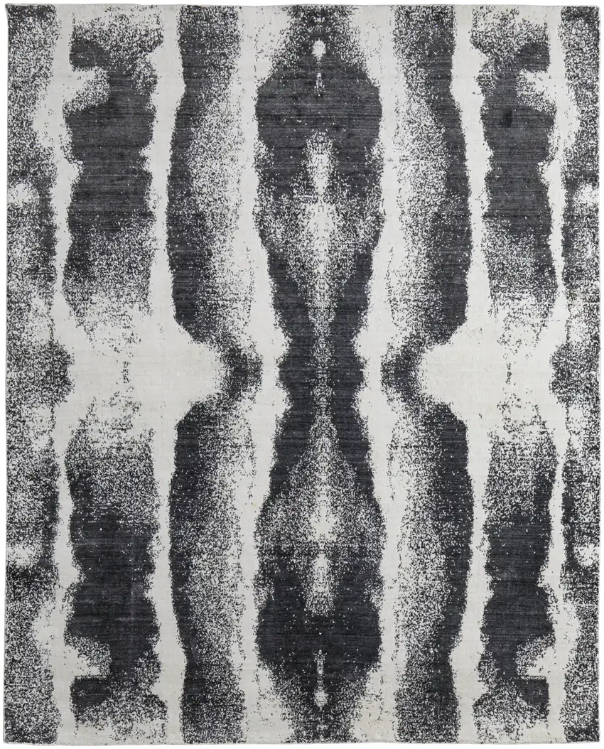 Black and Gray Abstract Hand Woven Area Rug Photo 5
