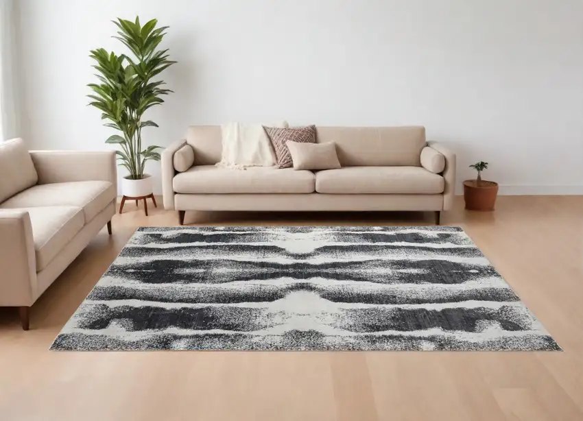 Black and Gray Abstract Hand Woven Area Rug Photo 1