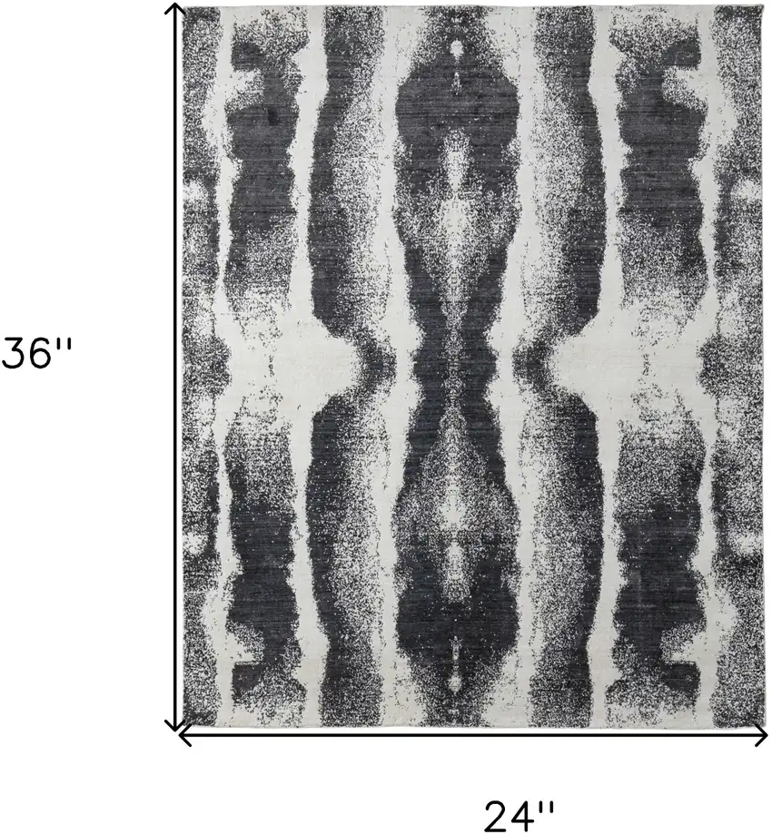 Black and Gray Abstract Hand Woven Area Rug Photo 3