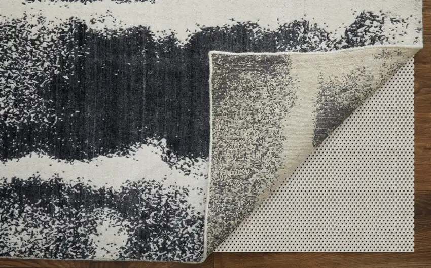 Black and Gray Abstract Hand Woven Area Rug Photo 6