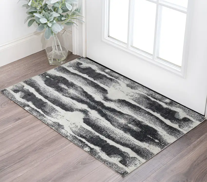 Black and Gray Abstract Hand Woven Area Rug Photo 1